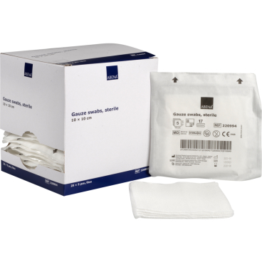 ABENA® Mullkompressen, 8-lagig, 17-fädig, steril, weiß 1 Packung = 50 Beutel à 2 Stück, Maße: 5 x 5 cm - Bild-Darstellung des Produktes 1