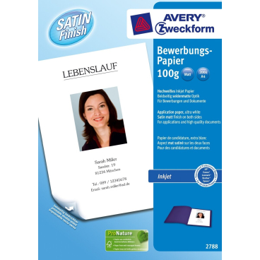 Bewerbungspapier Inkjet A4 beidseitig beschichtet satiniert 100 g/qm 200 Blatt Bewerbungspapier Inkjet A4 beidseitig beschichtet satiniert 100 g/qm 200 Blatt - Bild-Darstellung des Produktes 1