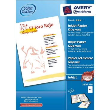 Inkjet-Papier Classic A4 120g/qm matt beschichtet VE=150 Blatt Inkjet-Papier Classic A4 120g/qm matt beschichtet VE=150 Blatt - Bild-Darstellung des Produktes 1