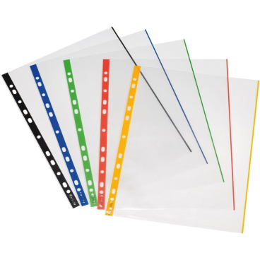 Prospekthüllen A4 glasklar farbiger Rand VE=50 Stück sortiert Prospekthüllen A4 glasklar farbiger Rand VE=50 Stück sortiert - Bild-Darstellung des Produktes 1