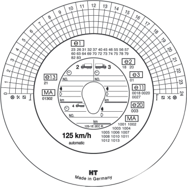 Tachoscheibe Standard 125km/h VE=100 Durchmesser: 12cm Tachoscheibe Standard 125km/h VE=100 Durchmesser: 12cm - Bild-Darstellung des Produktes 1