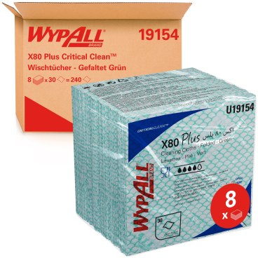 WypAll® X80 Plus Wischtücher, 1-lagig, 34,5 x 33,5 cm 1 Karton = 8 Beutel à  30 Tücher = 240 Tücher, grün - Bild-Darstellung des Produktes 1