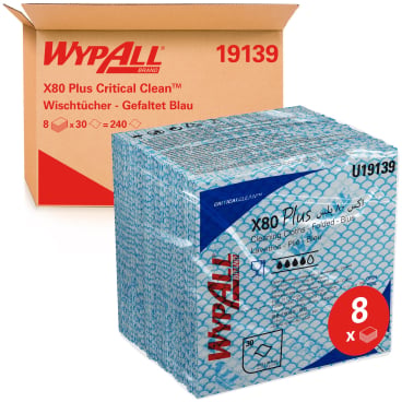 WypAll® X80 Plus Wischtücher, 1-lagig, 34,5 x 33,5 cm 1 Karton = 8 Beutel à  30 Tücher = 240 Tücher, blau - Bild-Darstellung des Produktes 1