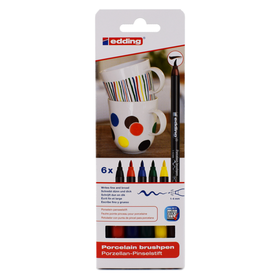 edding® 4200 Porzellan-Pinselstift, bunt, 1 Packung = 6 Stück, family ...