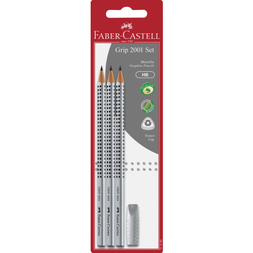 Faber-Castell Grip 2001 Bleistift + aufsteckbarer Radierer, HB