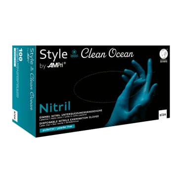 Style Clean Ocean Nitrilhandschuhe, puderfrei, türkis 1 Packung = 100 Stück, Größe XS - Bild-Darstellung des Produktes 1
