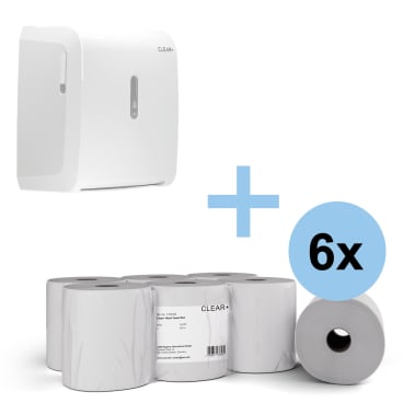 CLEAR+ Rollenpapier-Handtuchspender incl. 6 Rollen Papierhandtuch 1 Bundle = 1 Rollenpapierspender + 6 Rollen Papierhandtücher - Bild-Darstellung des Produktes 1