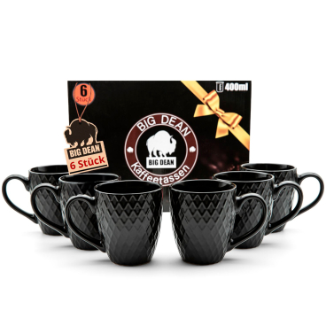 BigDean 6 Stück Kaffeetassen 400ml schwarz matt Kaffeebecher Keramik Kaffeetassen - Bild-Darstellung des Produktes 1
