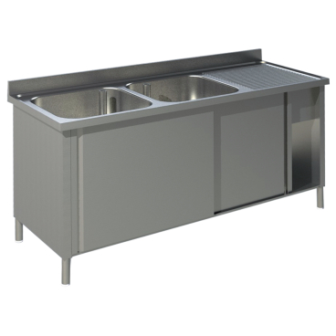 KBS Spülschrank mit Schiebetüren B 140cm - Becken links B 1400 mm x T 700 mm x H 850 mm - Bild-Darstellung des Produktes 1