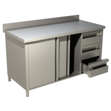 KBS Arbeitsschrank mit Schiebetüren, Schubladen und Aufkantung B 160cm x T 60cm B 1600 mm x T 600 mm x H 850 mm - Bild-Darstellung des Produktes 1