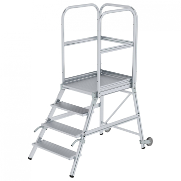 MUNK Podestleiter mit Rollen und Griff Aluminium geriffelt 4 Stufen 1 Stück - Bild-Darstellung des Produktes 1