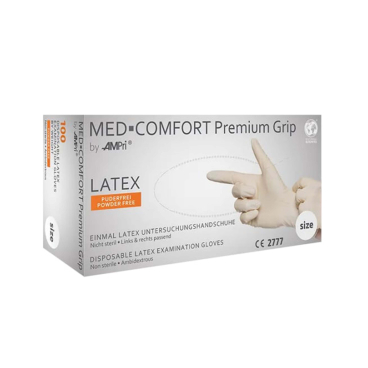 MED-COMFORT Premium Grip Latexhandschuhe, puderfrei, weiß 1 Packung = 100 Stück, Größe XS - Bild-Darstellung des Produktes 1