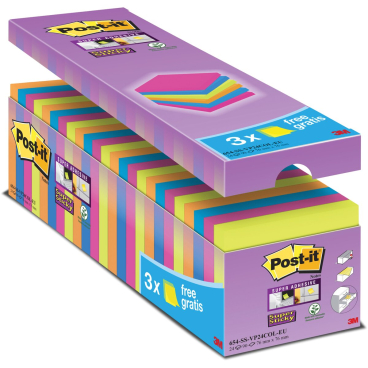 Haftnotiz Super Sticky Notes Promotion 76x76mm 90 Blatt ultragelb, ultrapink, neonorange, ultragrün VE=24 Blöcke Haftnotiz Super Sticky Notes Promotion 76x76mm 90 Blatt ultragelb, ultrapink, neonorange, ultragrün VE=24 Blöcke - Bild-Darstellung des Produktes 1