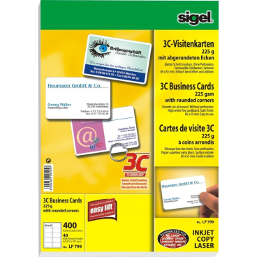 Visitenkarten 3C Ink/Laser/Copy 225g/qm hochweiß VE=400 Stück Visitenkarten 3C Ink/Laser/Copy 225g/qm hochweiß VE=400 Stück - Bild-Darstellung des Produktes 1