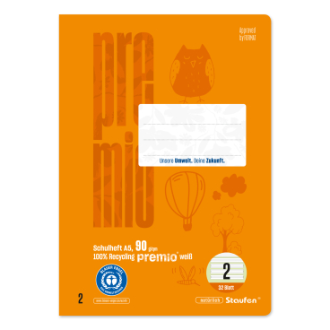 Schulheft Premio 040781002 A5 90g 32 Blatt Lineatur 2 liniert Schulheft Premio 040781002 A5 90g 32 Blatt Lineatur 2 liniert - Bild-Darstellung des Produktes 1