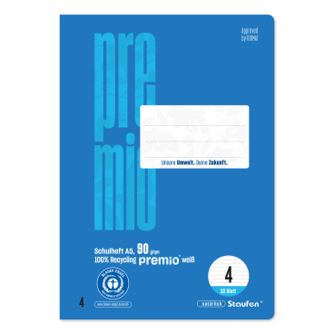 Schulheft Premio 040781004 A5 90g 32 Blatt Lineatur 4 liniert Schulheft Premio 040781004 A5 90g 32 Blatt Lineatur 4 liniert - Bild-Darstellung des Produktes 1