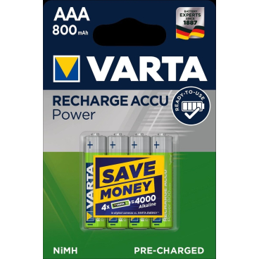 VARTA Recharge Accu Power, Akku vorgeladen, AAA 800mAh, 4Stk VARTA Recharge Accu Power, Akku vorgeladen, AAA 800mAh, 4Stk - Bild-Darstellung des Produktes 1