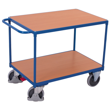 VARIOfit Schwerer Tischwagen mit Schiebegriff und 2 Ladeflächen 1200x800mm Enzianblau RAL 5016 1 Stück - Bild-Darstellung des Produktes 1