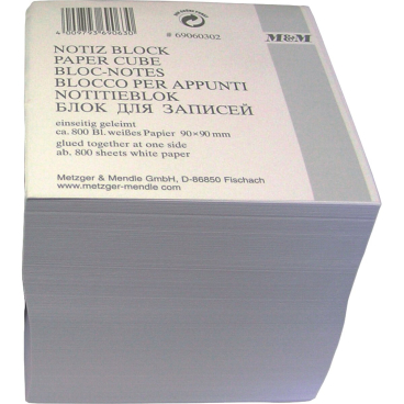 Zettelklotz 9x9x9cm geleimt weiß Zettelklotz 9x9x9cm geleimt weiß - Bild-Darstellung des Produktes 1