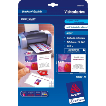 Visitenkarten Premium 85x54mm 240 g/qm Inkjet beidseitig glänzend 80 Stück Visitenkarten Premium 85x54mm 240 g/qm Inkjet beidseitig glänzend 80 Stück - Bild-Darstellung des Produktes 1
