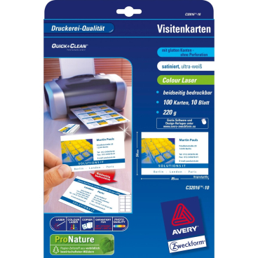Visitenkarten Premium 85x54 mm 220 g/qm beidseitig beschichtet satiniert 100 Stück Visitenkarten Premium 85x54 mm 220 g/qm beidseitig beschichtet satiniert 100 Stück - Bild-Darstellung des Produktes 1