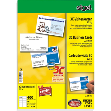 Visitenkarten Inkjet/Laser/Kopier 3C 200g weiß VE=400 Stück Visitenkarten Inkjet/Laser/Kopier 3C 200g weiß VE=400 Stück - Bild-Darstellung des Produktes 1