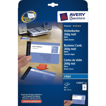 Visitenkarten Inkjet 85x54mm 260g/qm weiß matt VE=80 Stück Visitenkarten Inkjet 85x54mm 260g/qm weiß matt VE=80 Stück - Bild-Darstellung des Produktes 1