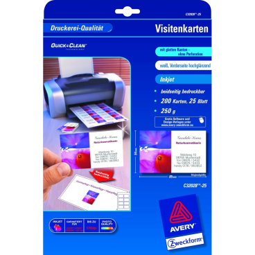 Visitenkarten Premium 85x54mm 240g/qm Inkjet glänzend/matt VE=200 Stück Visitenkarten Premium 85x54mm 240g/qm Inkjet glänzend/matt VE=200 Stück - Bild-Darstellung des Produktes 1
