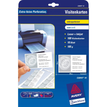 Visitenkarten Classic 85x54 mm 185 g/qm beidseitig beschichtet matt 100 Stück Visitenkarten Classic 85x54 mm 185 g/qm beidseitig beschichtet matt 100 Stück - Bild-Darstellung des Produktes 1
