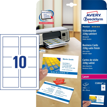 Visitenkarten Premium 85x54 mm 220 g/qm beidseitig satiniert 5.000 Stück Visitenkarten Premium 85x54 mm 220 g/qm beidseitig satiniert 5.000 Stück - Bild-Darstellung des Produktes 1