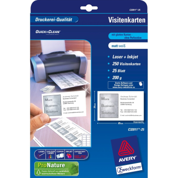 Visitenkarten Inkjet/Laser/Kopier 200g weiß VE=250 Stück Visitenkarten Inkjet/Laser/Kopier 200g weiß VE=250 Stück - Bild-Darstellung des Produktes 1