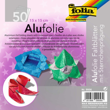 Faltblätter -Alufolie- 15 x 15 cm - farbig sortiert 50 Blatt. Faltblätter -Alufolie- 15 x 15 cm - farbig sortiert 50 Blatt. - Bild-Darstellung des Produktes 1