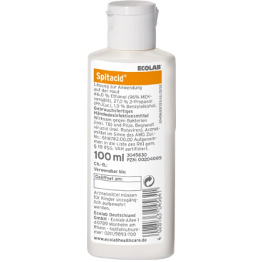 ECOLAB Spitacid™ Händedesinfektion 1 Karton = 50 Flaschen (100 ml - Taschenflasche) - Bild-Darstellung des Produktes 1
