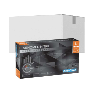 ARNOMED Nitril Midnight Black Einmalhandschuh, puderfrei, schwarz 1 Karton = 10 Packungen à 100 Stück, Größe L - Bild-Darstellung des Produktes 1