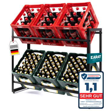 Floordirekt Flaschenkastenständer Kenji - Pulverbeschichteter Stahl Belastbar bis 150 kg pro Ebene - Schwarz 104 x 32 x 82 cm Schwarz 104 x 32 x 82 cm - Bild-Darstellung des Produktes 1