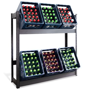 Floordirekt Flaschenkastenständer Osaka - Rostbeständig Belastbar Für 9 Kästen 3 Ebenen - Schwarz 200 x 100 x 30 cm 9 Kästen 3 Ebenen - Schwarz 200 x 100 x 30 cm - Bild-Darstellung des Produktes 1