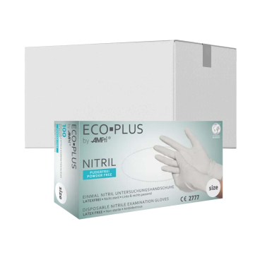 ECO-PLUS Nitrilhandschuhe, puderfrei, weiß 1 Karton = 10 Packungen, Größe XL - Bild-Darstellung des Produktes 1