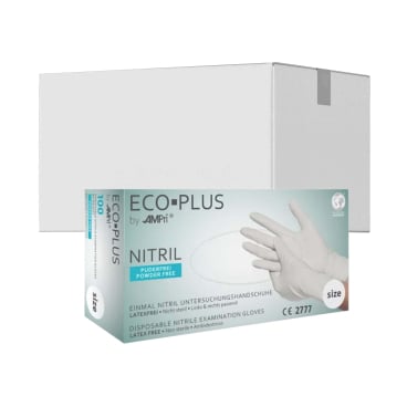 ECO-PLUS Nitrilhandschuhe, puderfrei, weiß 1 Karton = 10 Packungen, Größe M - Bild-Darstellung des Produktes 1