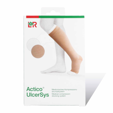 Actico® UlcerSys Kompressionsstrumpf, lang, sand/weiß 1 Set Größe XL, 1 Oberstrumpf sand + 2 Unterstrümpfe weiß - Bild-Darstellung des Produktes 1
