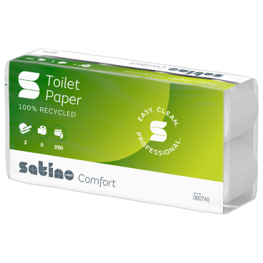 Satino COMFORT Toilettenpapier, hochweiß, 2-lagig, MT1 1 Paket = 8 Packungen à 8 x 250 Blatt - Bild-Darstellung des Produktes 1