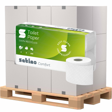 Satino COMFORT Toilettenpapier, hochweiß, 2-lagig, MT1 1 Palette = 33 Pakete à 8 Packungen à 8 x 250 Blatt - Bild-Darstellung des Produktes 1