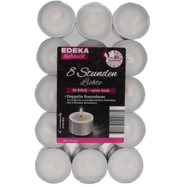8 Stunden Teelichter, weiß – 1 Packung = 30 Stück