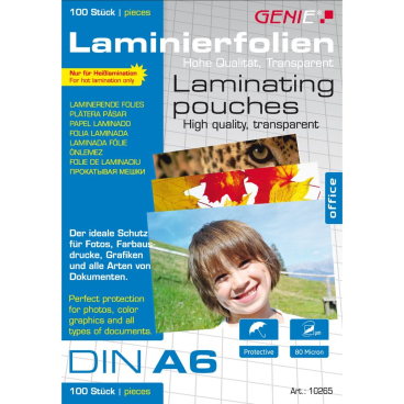 Laminiertaschen A6 80 mic. VE=100 Stück Laminiertaschen A6 80 mic. VE=100 Stück - Bild-Darstellung des Produktes 1