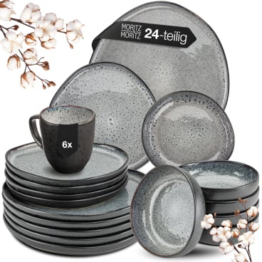 Moritz & Moritz ORGANIC 24 tlg. reaktiv Grau Geschirrset 6x Schüsseln, je 6 Dinnerteller, Dessertteller und Suppenteller - Bild-Darstellung des Produktes 1