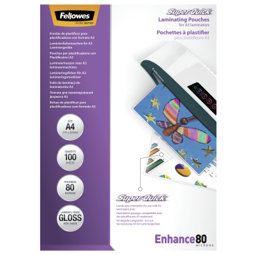 Fellowes SuperQuick A4 glänzende Laminierfolie 1 Packung = 100 Stück, 80 Mikron - Bild-Darstellung des Produktes 1