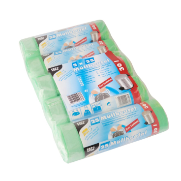 Müllbeutel mit Zugband - 30 L HDPE grün 5x 25 Stück. Müllbeutel mit Zugband - 30 L HDPE grün 5x 25 Stück. - Bild-Darstellung des Produktes 1