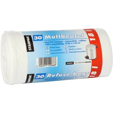 Müllbeutel - 18 L LDPE weiß 30 Stück. Müllbeutel - 18 L LDPE weiß 30 Stück. - Bild-Darstellung des Produktes 1