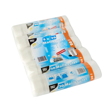 Müllbeutel mit Zugband - 20 L HDPE transparent 5x 30 Stück. Müllbeutel mit Zugband - 20 L HDPE transparent 5x 30 Stück. - Bild-Darstellung des Produktes 1