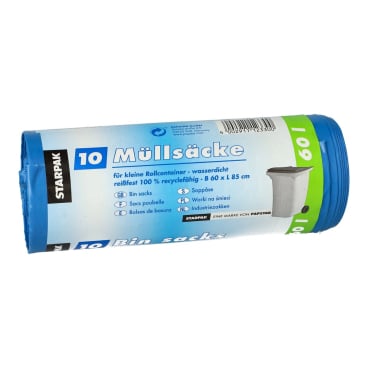 Müllsäcke - 60 L LDPE blau 10 Stück. Müllsäcke - 60 L LDPE blau 10 Stück. - Bild-Darstellung des Produktes 1