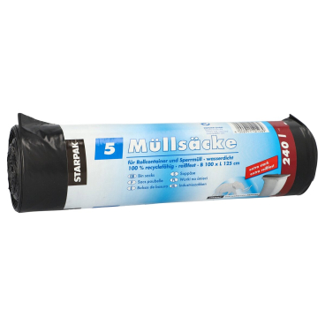 Müllsäcke - 240 L LDPE schwarz 5 Stück. Müllsäcke - 240 L LDPE schwarz 5 Stück. - Bild-Darstellung des Produktes 1